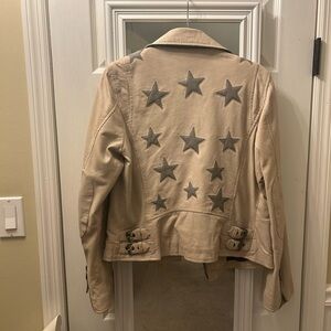 Mauritius Tan Leather Jacket with Gray Star Accents